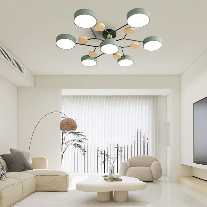 Modern Round Green Ceiling Light for Living Room 7 Heads