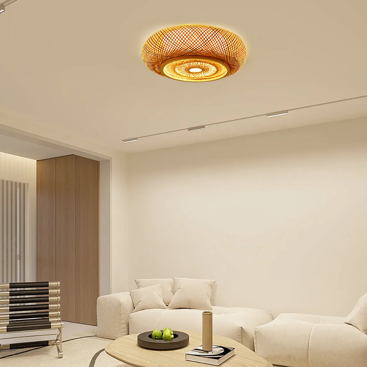 Ceiling Light — Round Rattan Woven & LED Bedroom