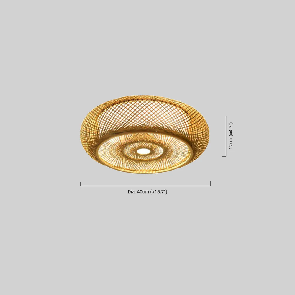 Bamburo Natural Bamboo Ceiling Light — Round Rattan Woven & LED Bedroom