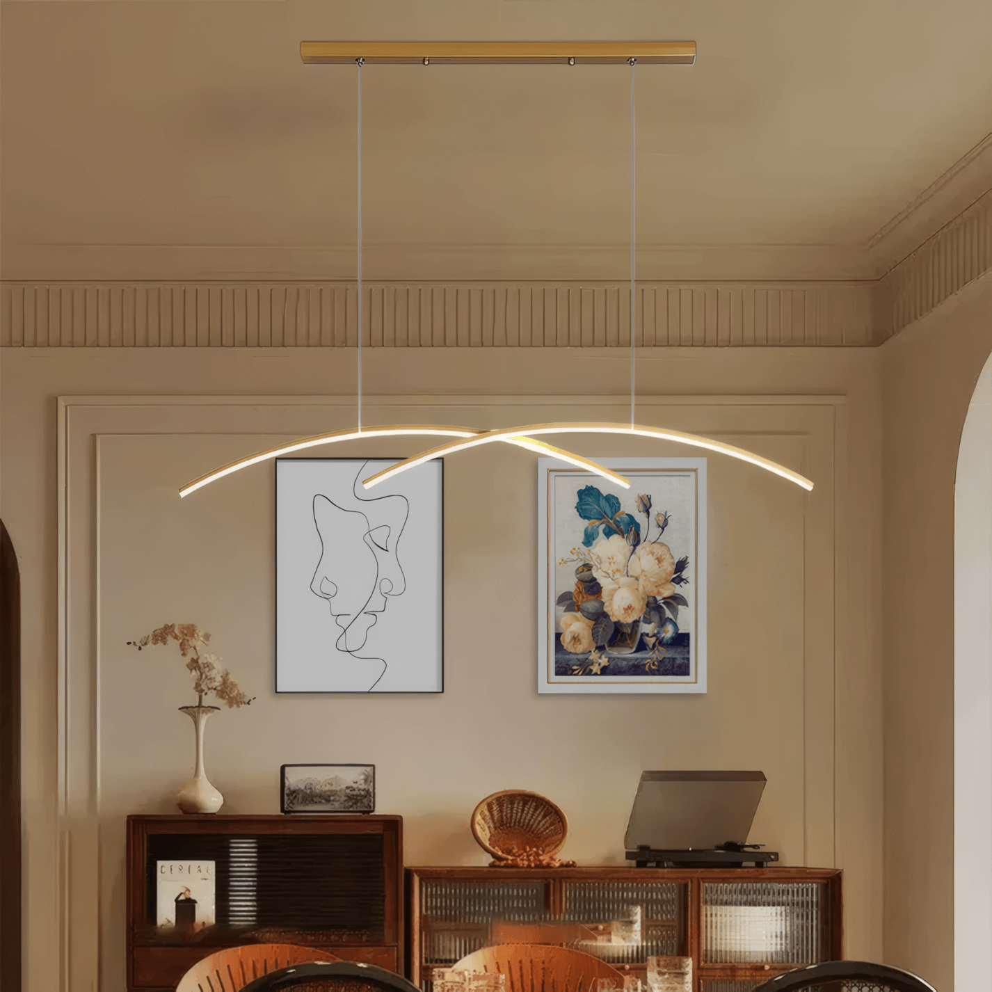 Minimalist Metal Pendant Light - Curve for Dining Room