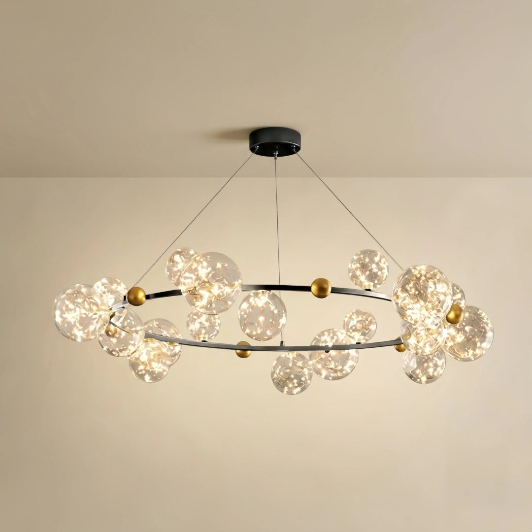 Bubble Chandelier – Black Metal with Clear Crystal Glass for Kitchen