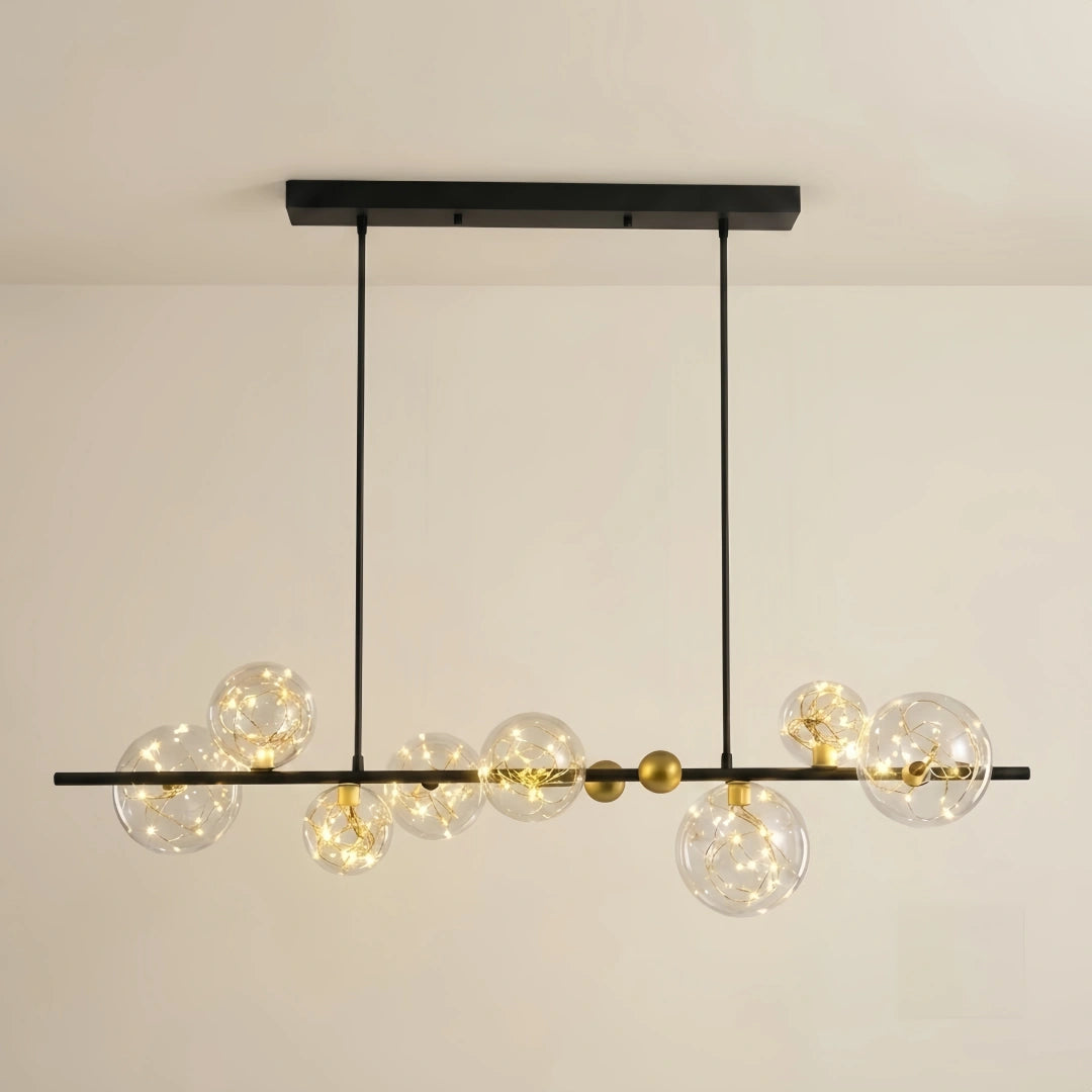 Modern Bubble Chandelier – Black Metal with Clear Crystal Glass for Kitchen