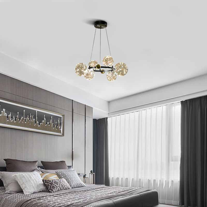 Nebula Modern Bubble Chandelier – Gold/Black Metal with Clear Crystal Glass for Kitchen