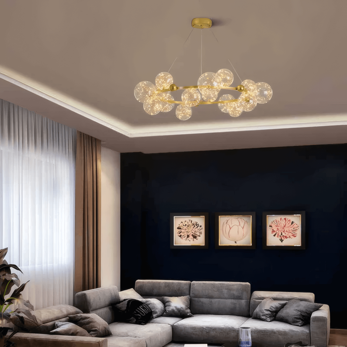 Gold bubble pendant light for Living room