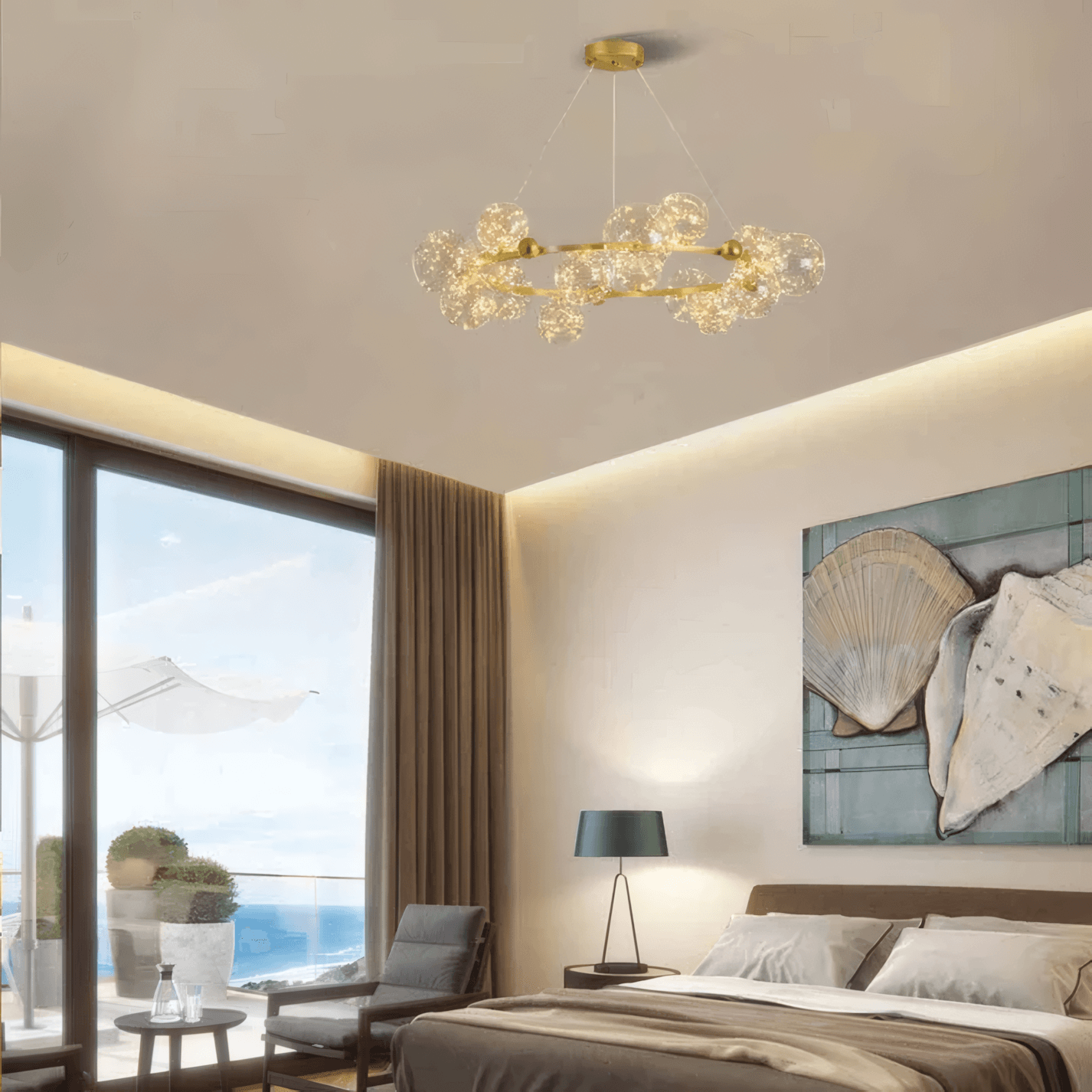 Gold bubble pendant light for Bedroom