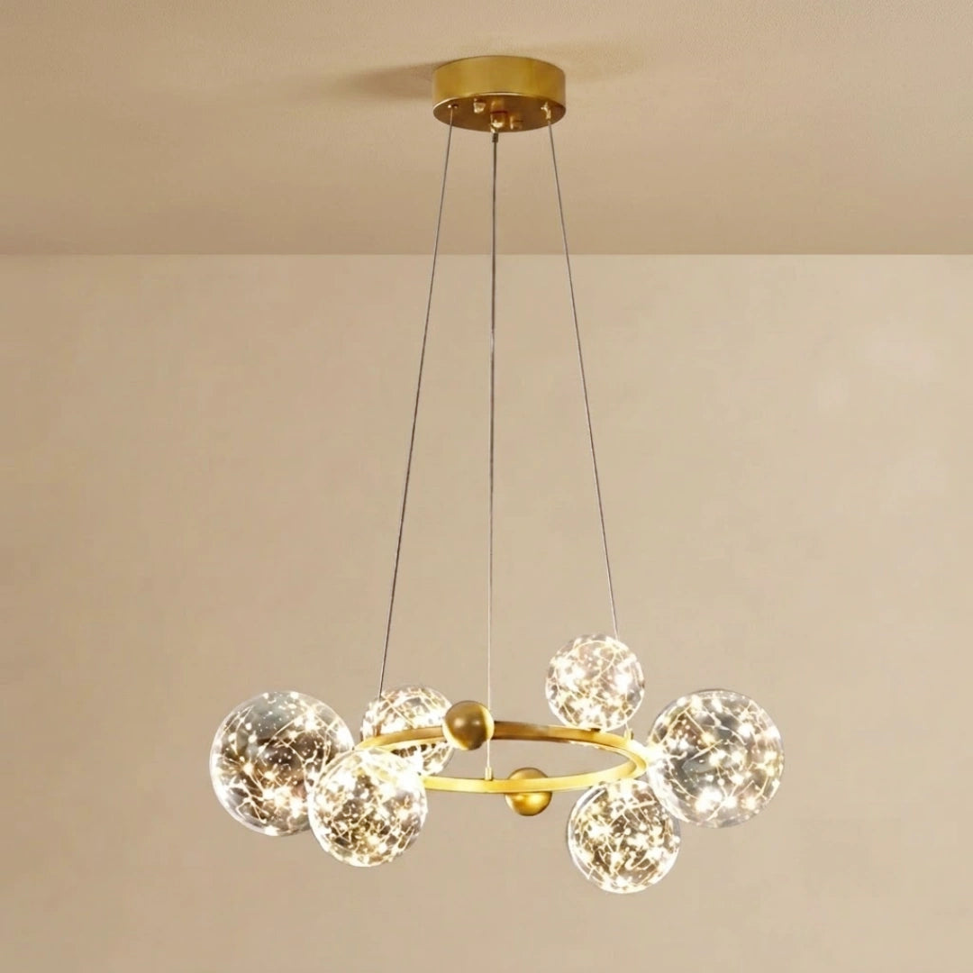 Nebula Modern Bubble Chandelier – Gold Metal with Clear Crystal Glass for Kitchen