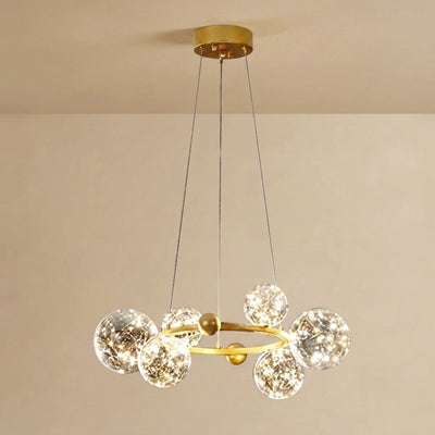 Nebula Modern Bubble Chandelier – Gold Metal with Clear Crystal Glass for Kitchen