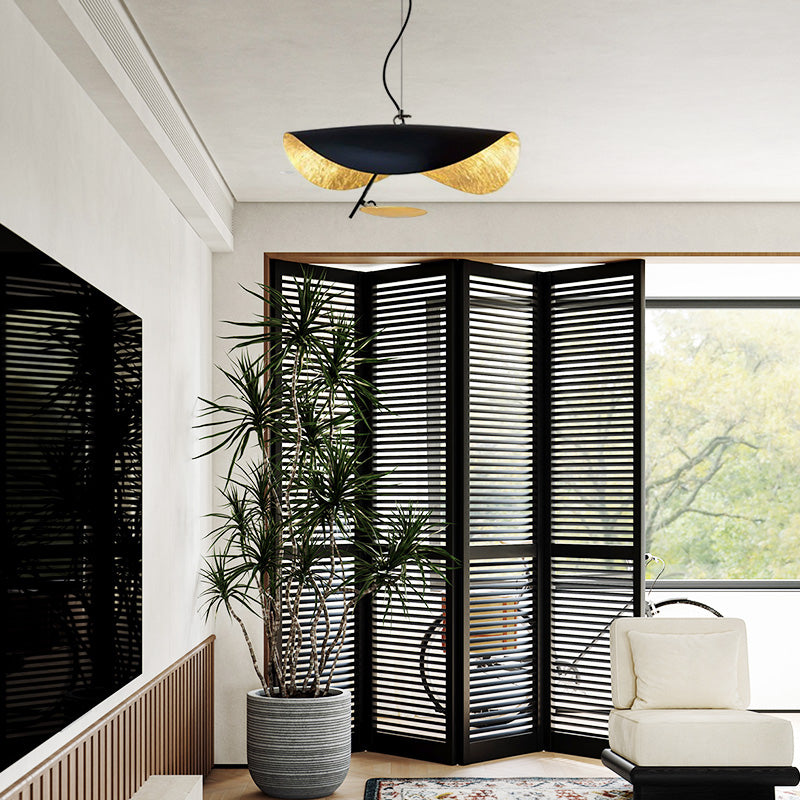 Modern Black-Gold Pendant Light Saucer-Shaped Living Room
