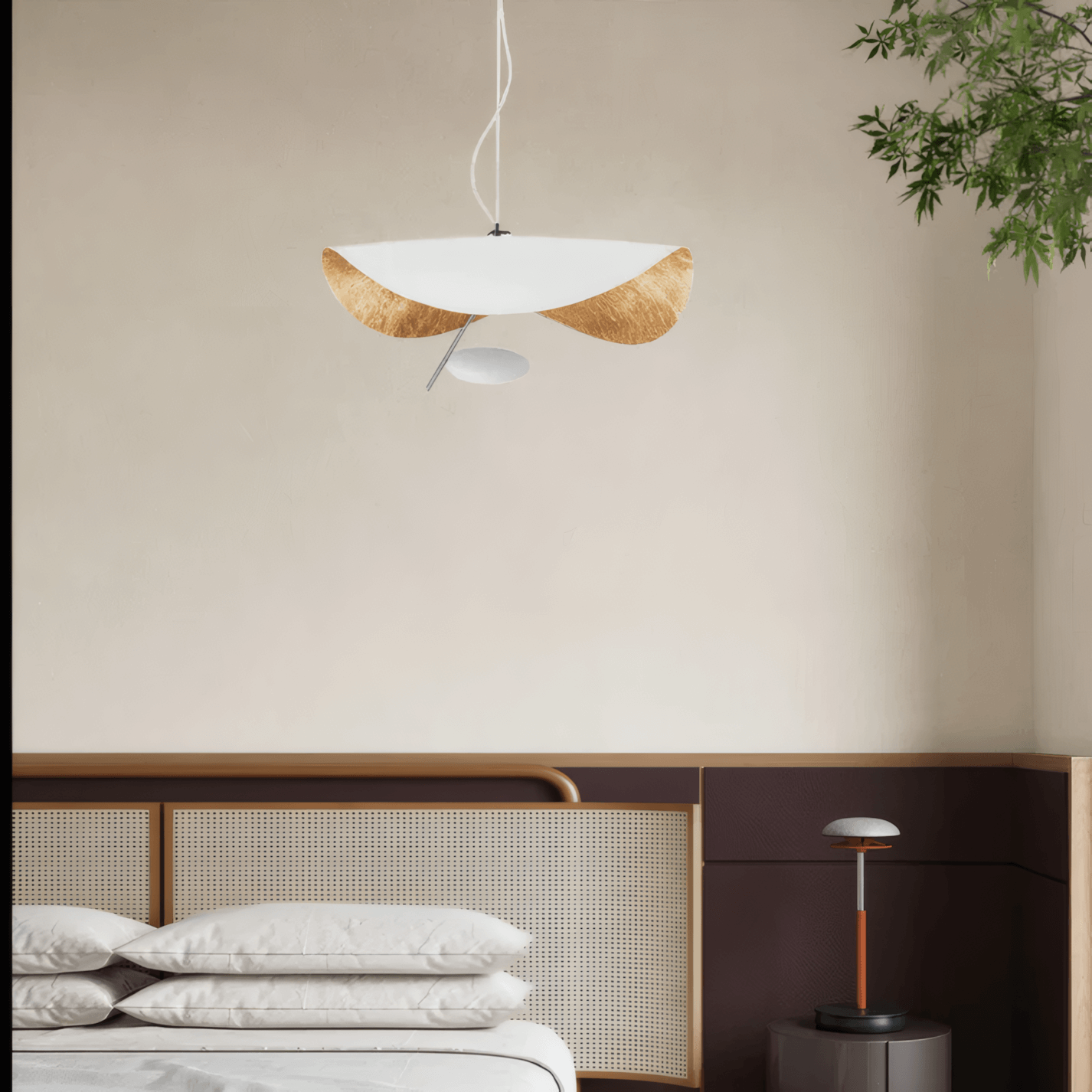Modern White-Gold Ceiling Light Saucer-Shaped Bedroom