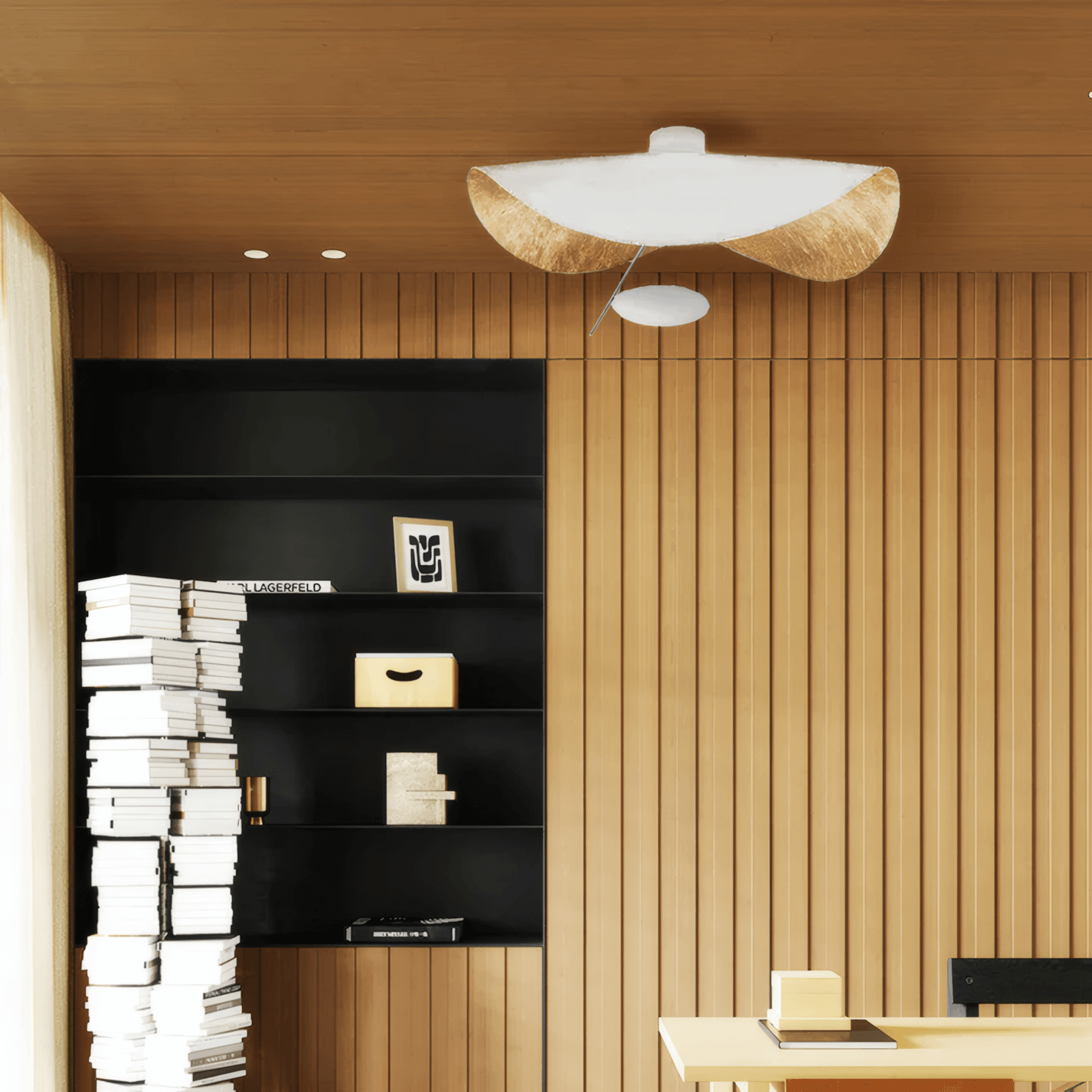 Modern White-Gold Ceiling Light Saucer-Shaped Study Room