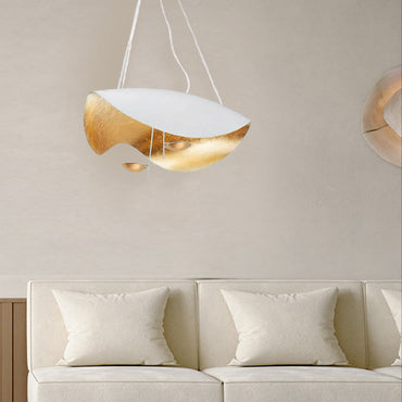 Modern White-Gold Pendant Light Saucer-Shaped Living Room
