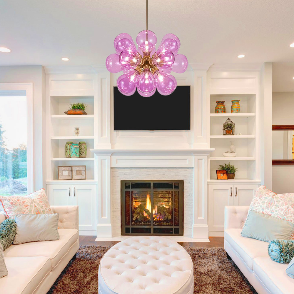 Art Deco Pink Bubble Chandelier for Living Room