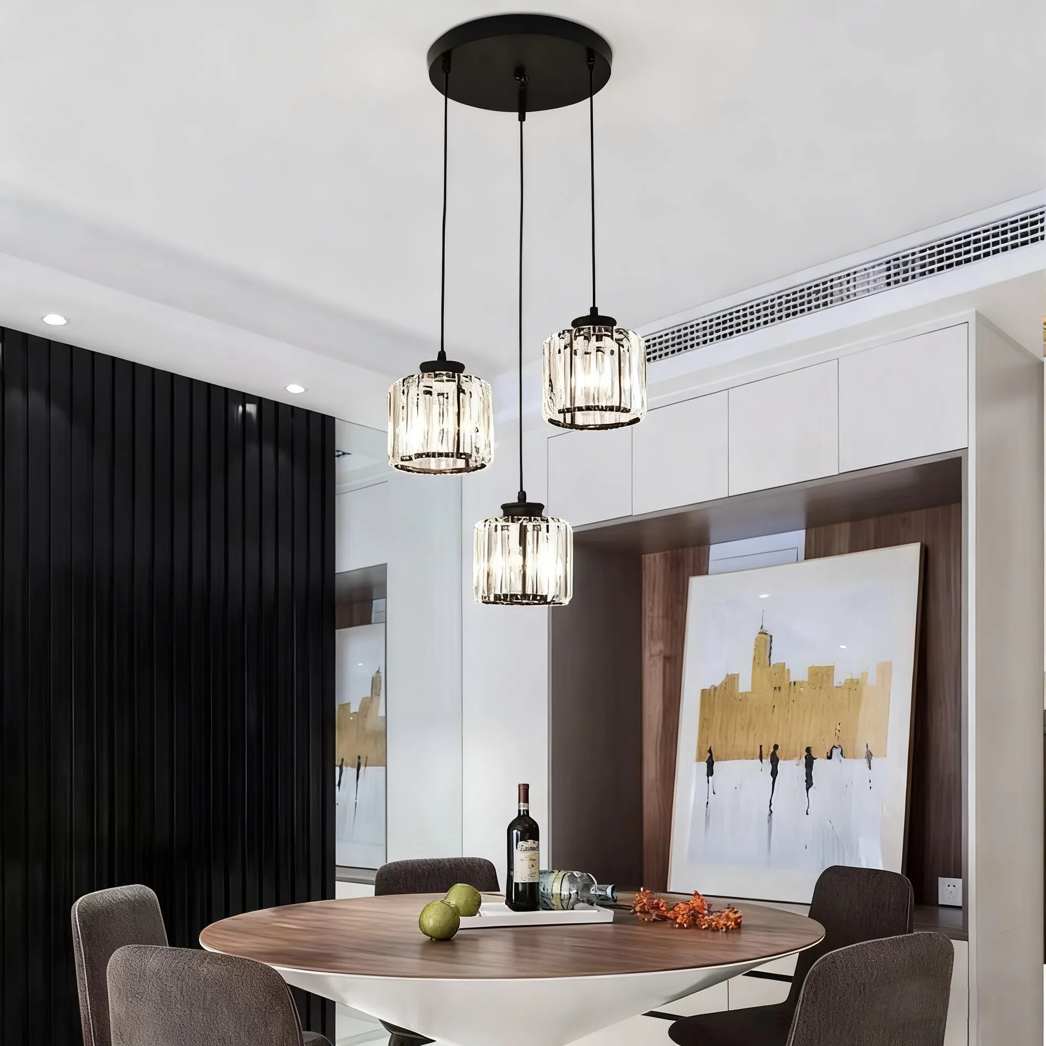 Nordic Black Pendant Light Dining Room 3-Head Round