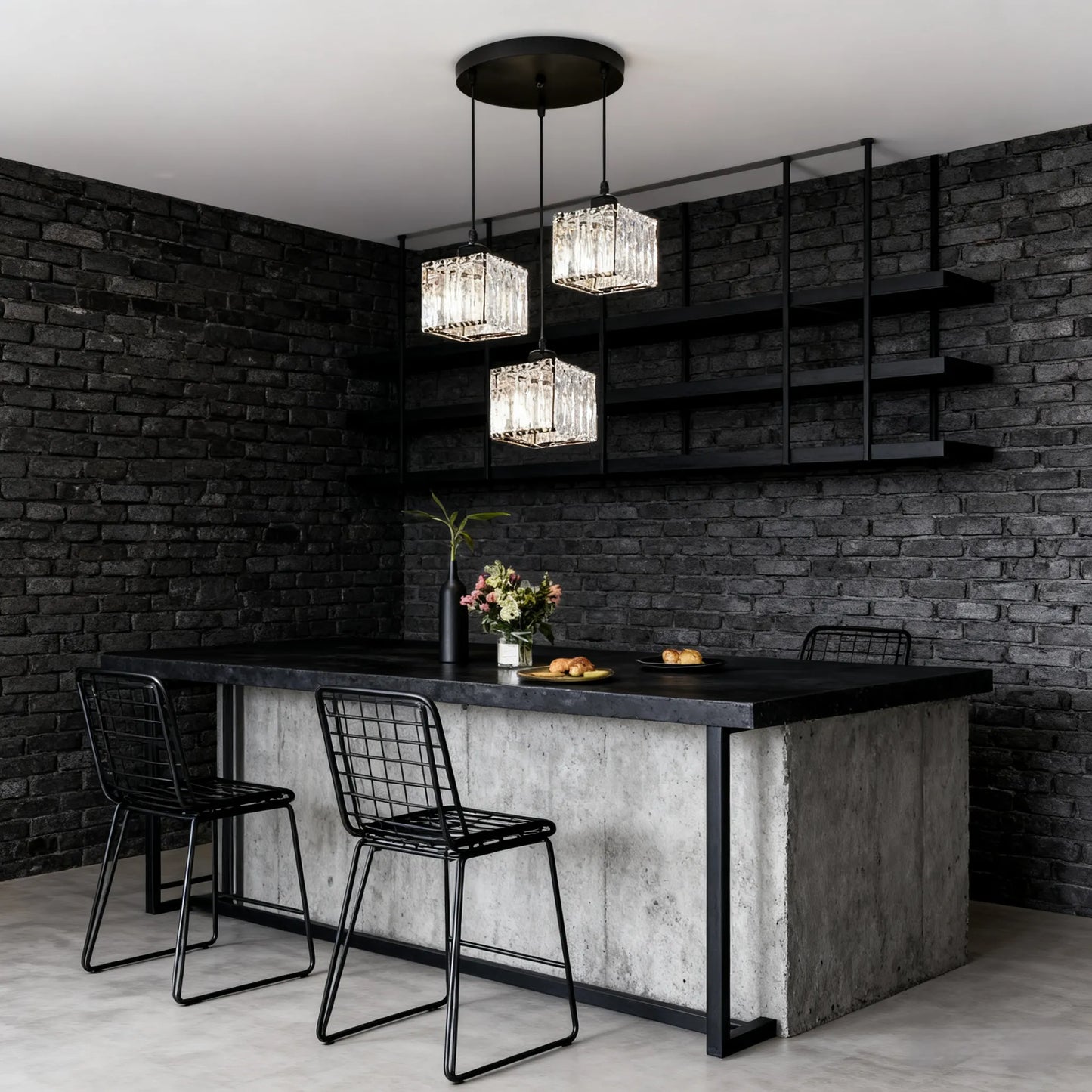 Nordic Black Pendant Light Dining Room 3-Head