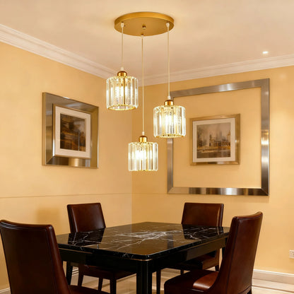 Lámpara colgante Vetro - Nórdica, metal negro/dorado y cristal LED