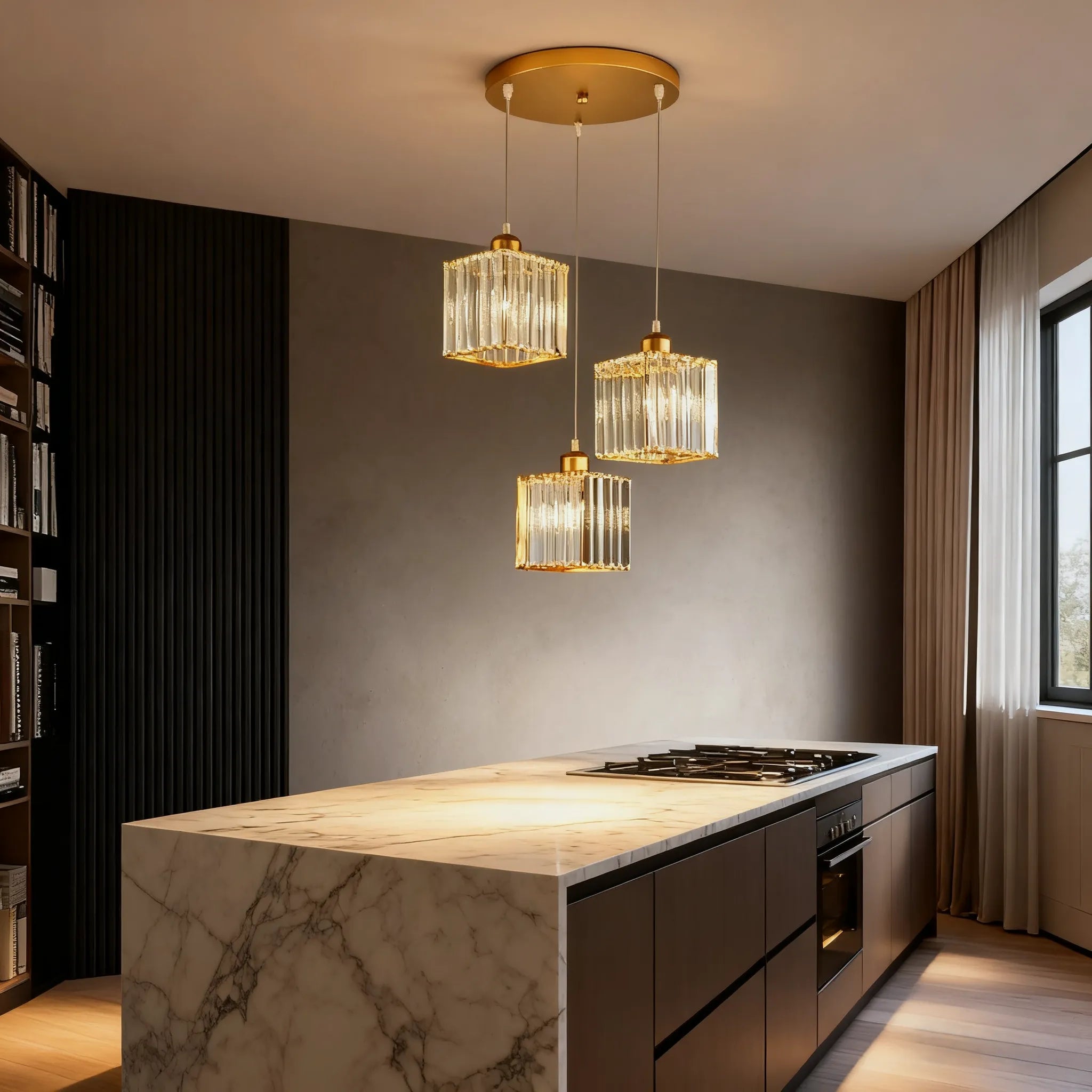 Nordic Gold Pendant Light Kitchen 3-Head Square