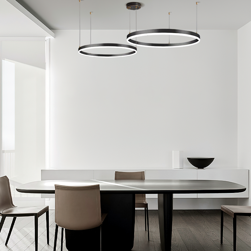 Modern 2-Ring Black Pendant Light Dining Room