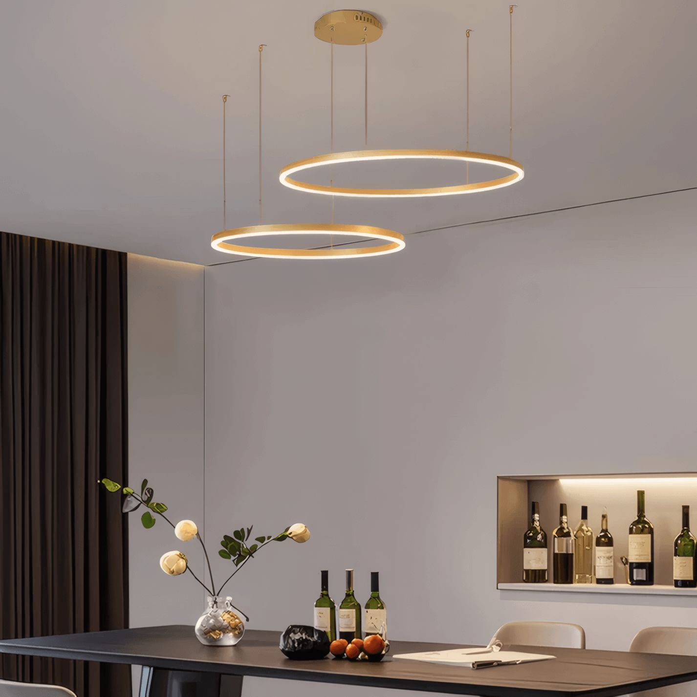 Modern 2-Ring Gold Pendant Light Dining Room