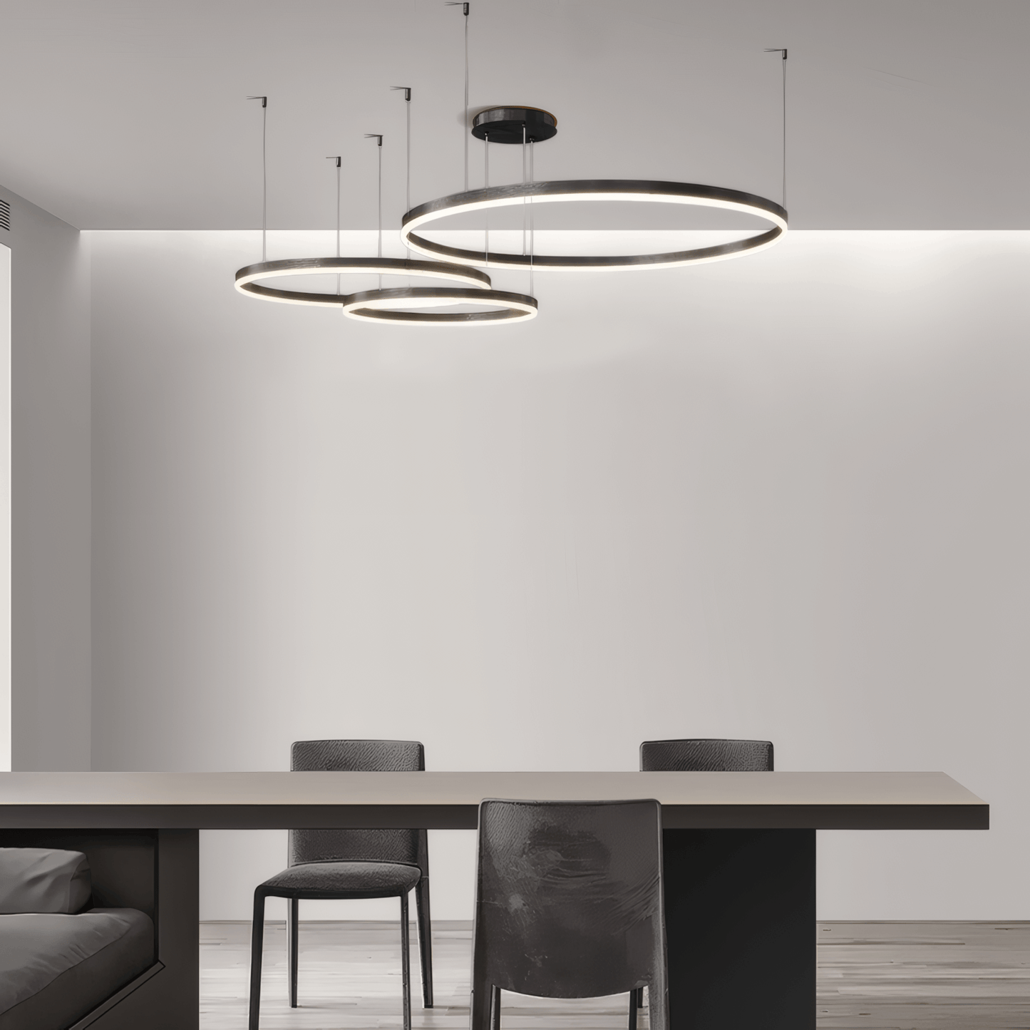 Modern 3-Ring Black Pendant Light Dining Room