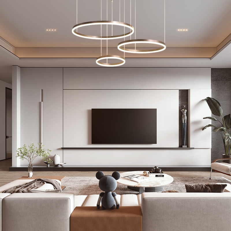 Modern 3-Ring Coffee Pendant Light Living Room