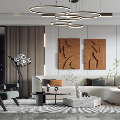 Modern 5-Ring Black Pendant Light Living Room