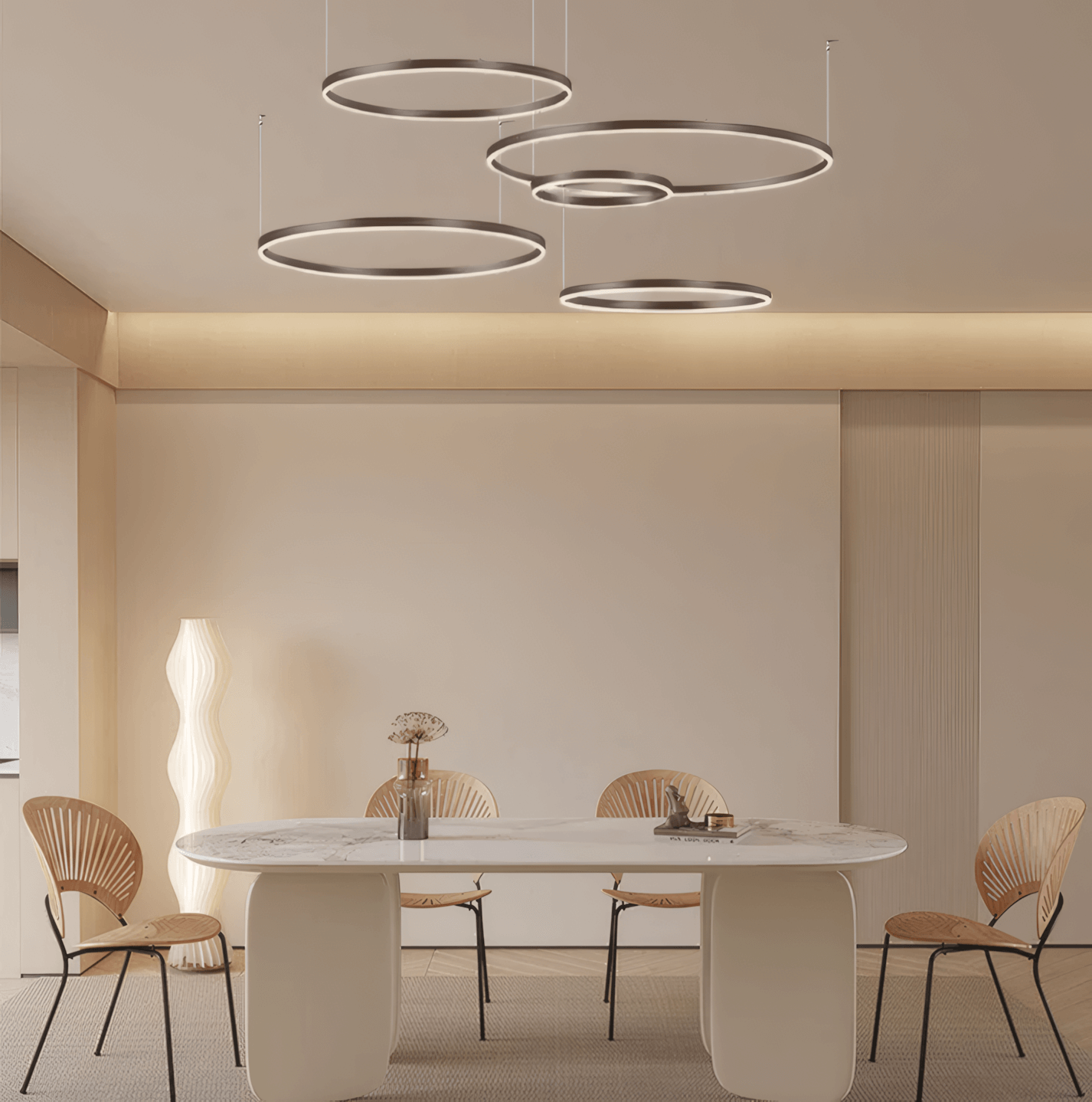Modern 5-Ring Coffee Pendant Light Dining Room