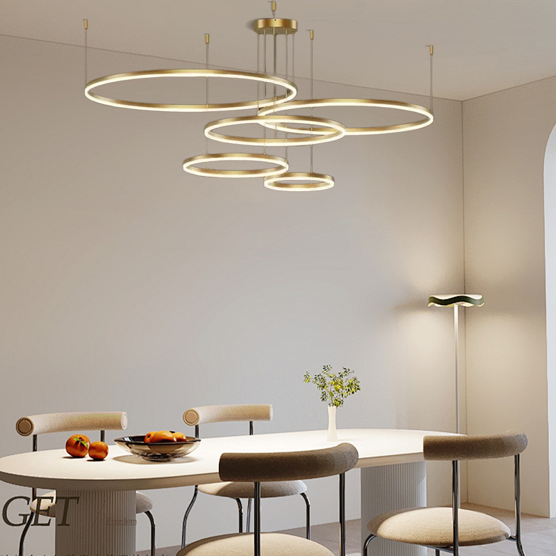 Modern 5-Ring Gold Pendant Light Dining Room