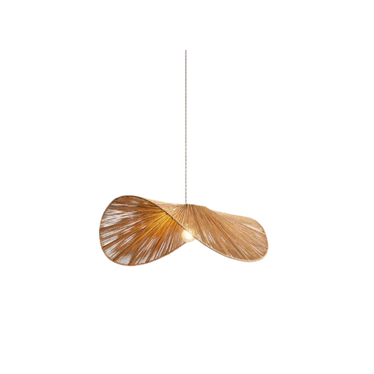 Farmhouse Brown/Beige Pendant Light Metal Rattan Hooded Dining Room