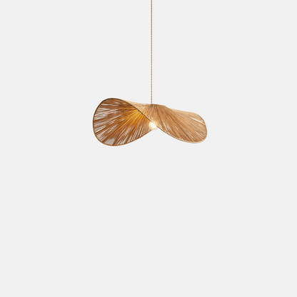 Farmhouse Brown/Beige Pendant Light Metal Rattan Hooded Dining Room