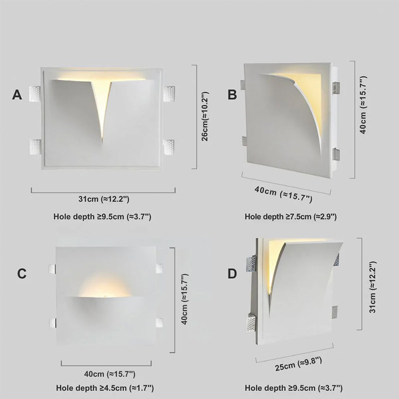 Art Deco Recessed Wall Lamp – White Metal Light for Living Room