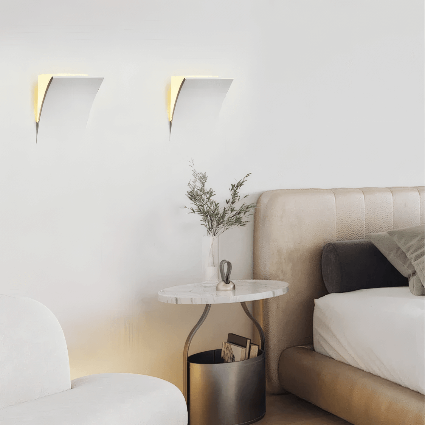 Art Deco Recessed Wall Lamp – White Metal Light for Living Room