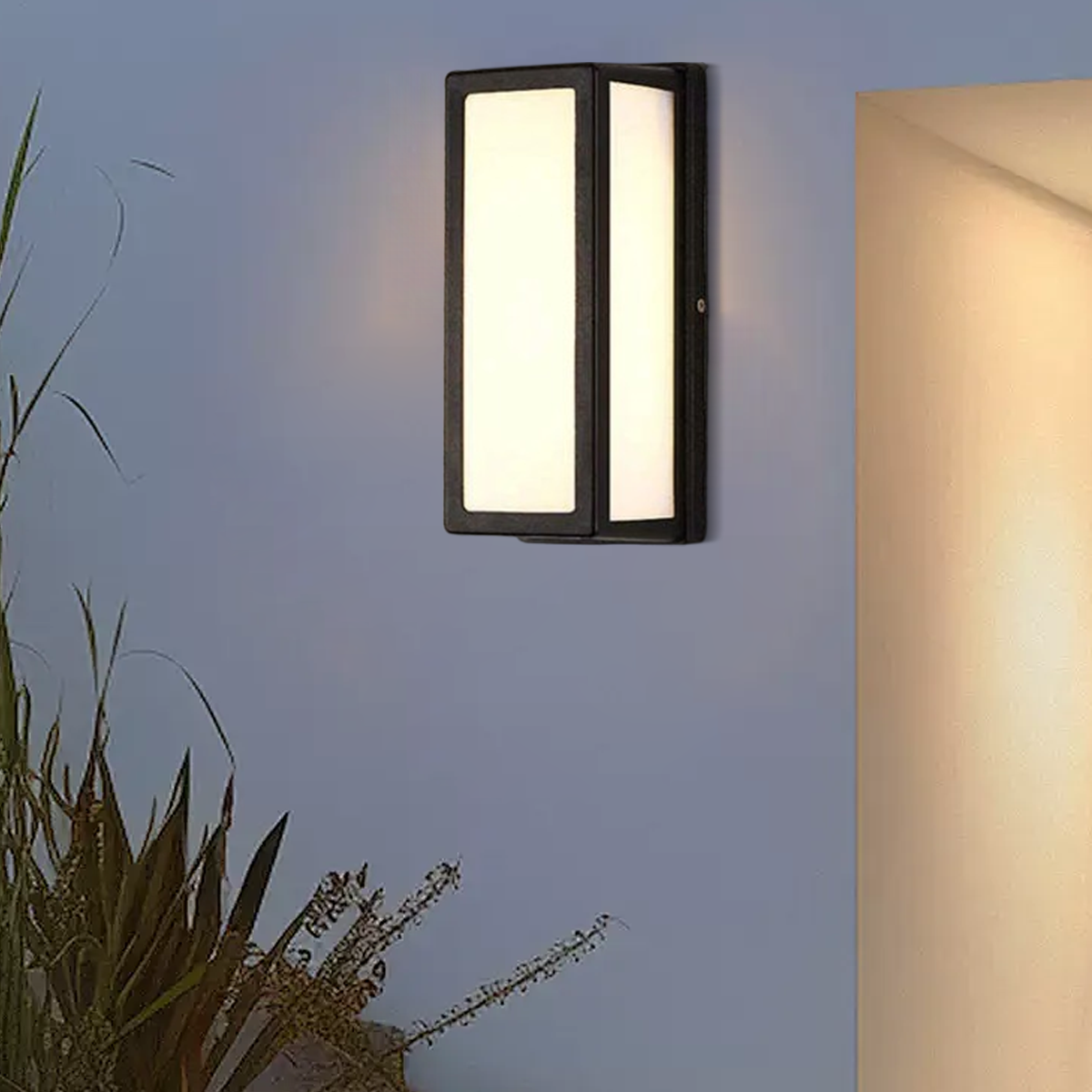 Modern Outdoor Wall Lamp - Black Metal & Acrylic Rectangular Design