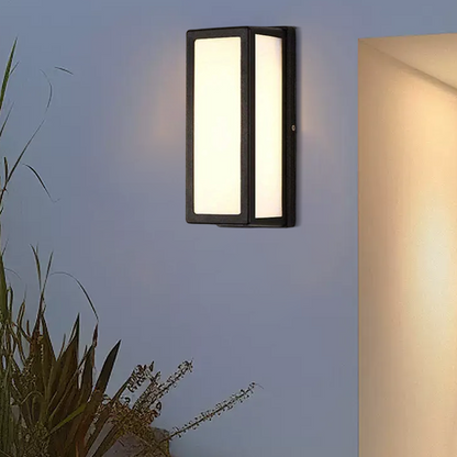 Modern Outdoor Wall Lamp - Black Metal & Acrylic Rectangular Design