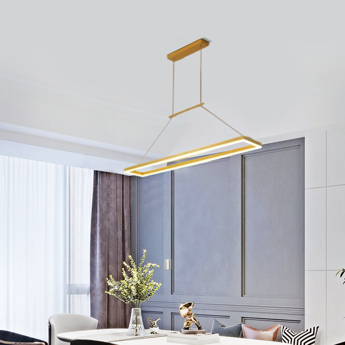 Rectangular Pendant Light — Gold/Coffee Metal Dimmable LED