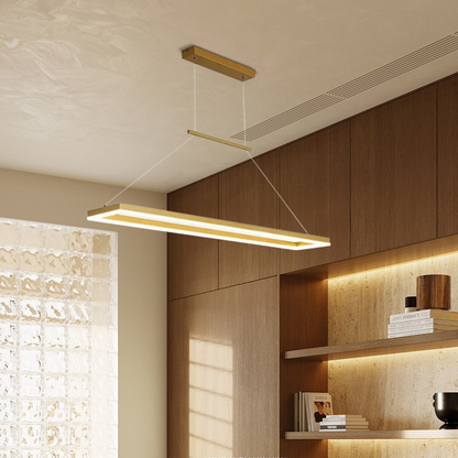 Rectangular Pendant Light — Gold Metal with Dimmable