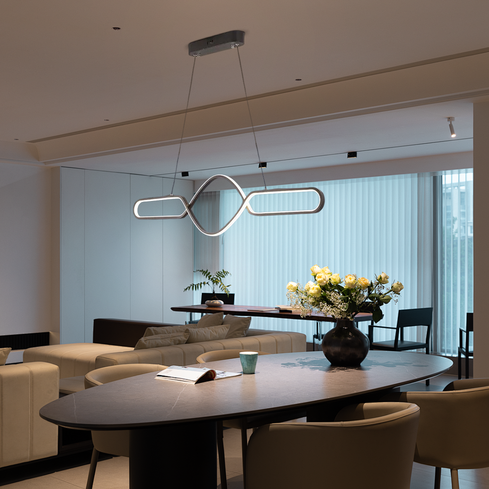 Pendant Light — Black Metal & Silica Gel Cross Linear