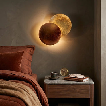 Lunara Nordic Moon LED Wall Lamp – Metal Gold/Red Copper for Bedroom