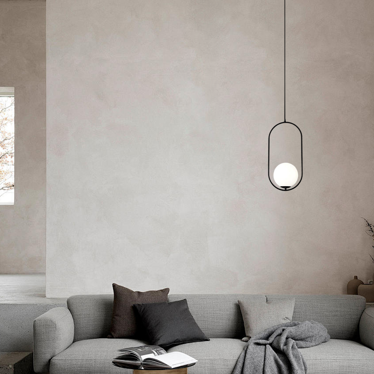  Modern Black Oval Pendant Light for Living Room