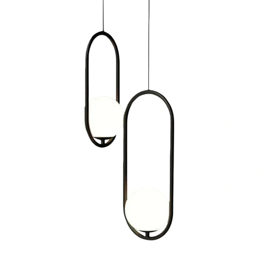 Lámpara colgante ovalada moderna Arcato - Metal negro/dorado/vidrio para sala de estar