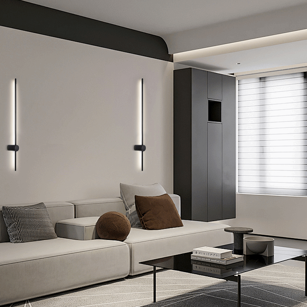 Two Minimalist Led Black Wall Lamp on Sofa Back wall 