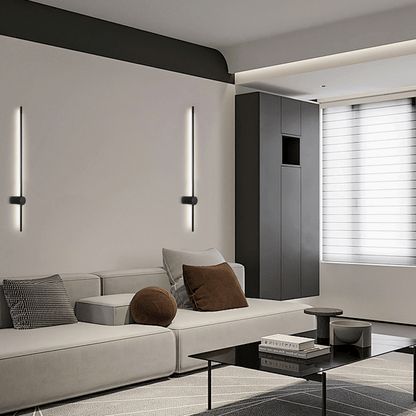 Two Minimalist Led Black Wall Lamp on Sofa Back wall 