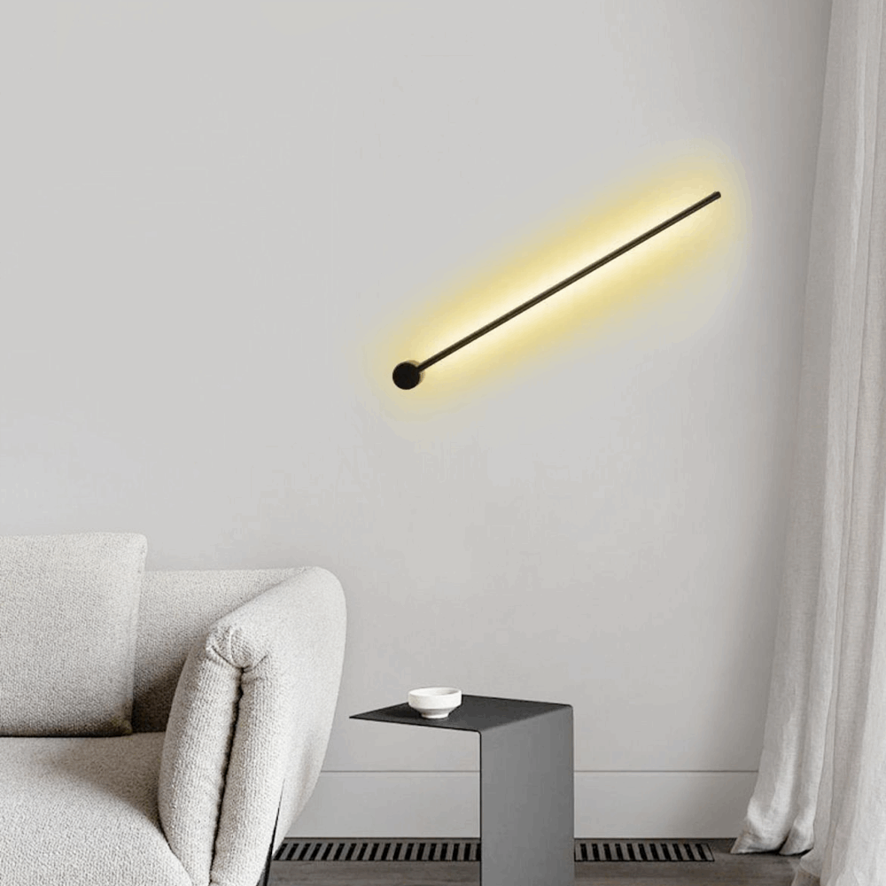 Minimalist Linear Black Wall Lamp with Warm Light for Living Room