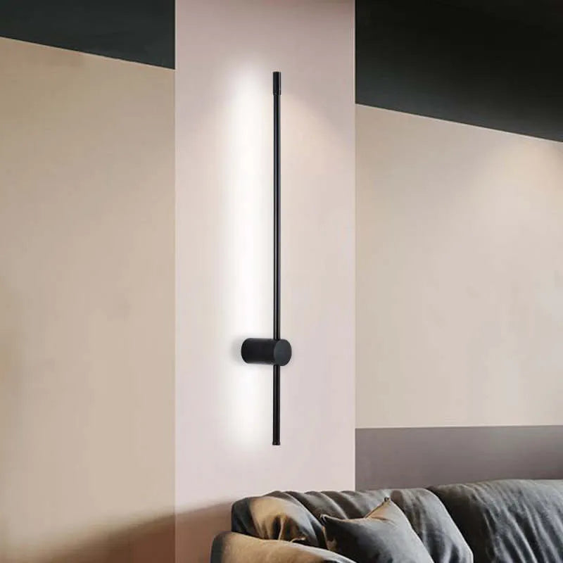 Minimalist Linear Black Wall Lamp with White Light for Living Room