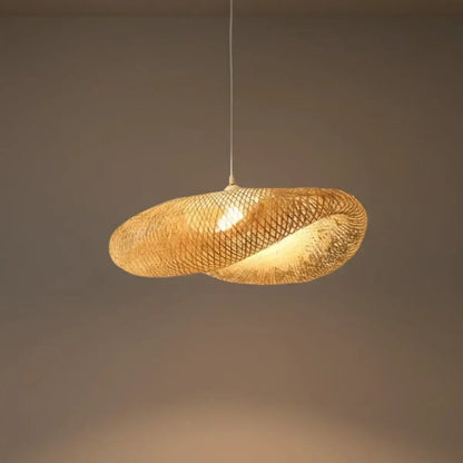 Bamburo Natural Bamboo Pendant Light – Irregular Wood Design for Dining Room
