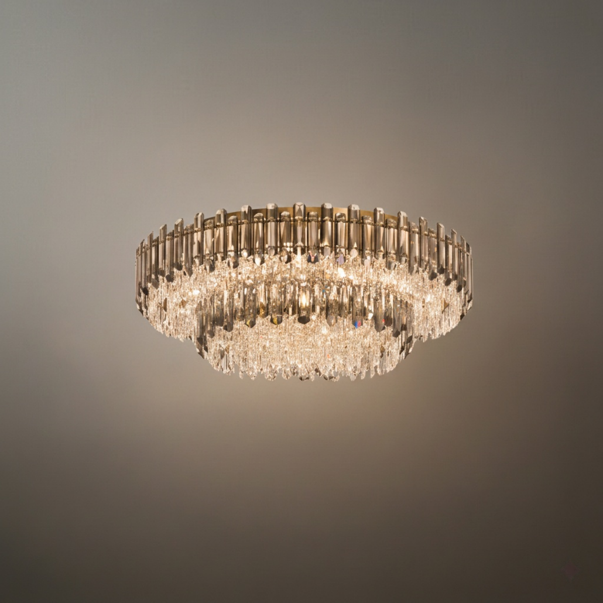 Luxury Crystal Flush Mount Chandelier – Smoky/Clear Dimmable for Living Room