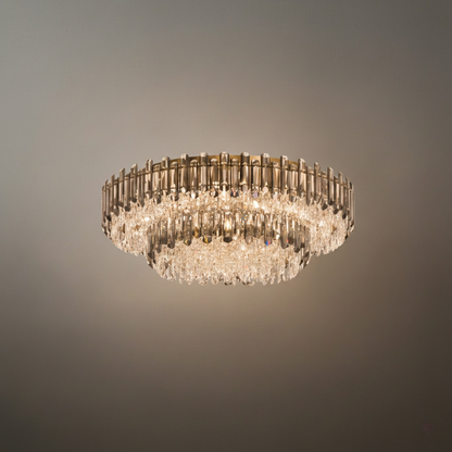 Luxury Crystal Flush Mount Chandelier – Smoky/Clear Dimmable for Living Room