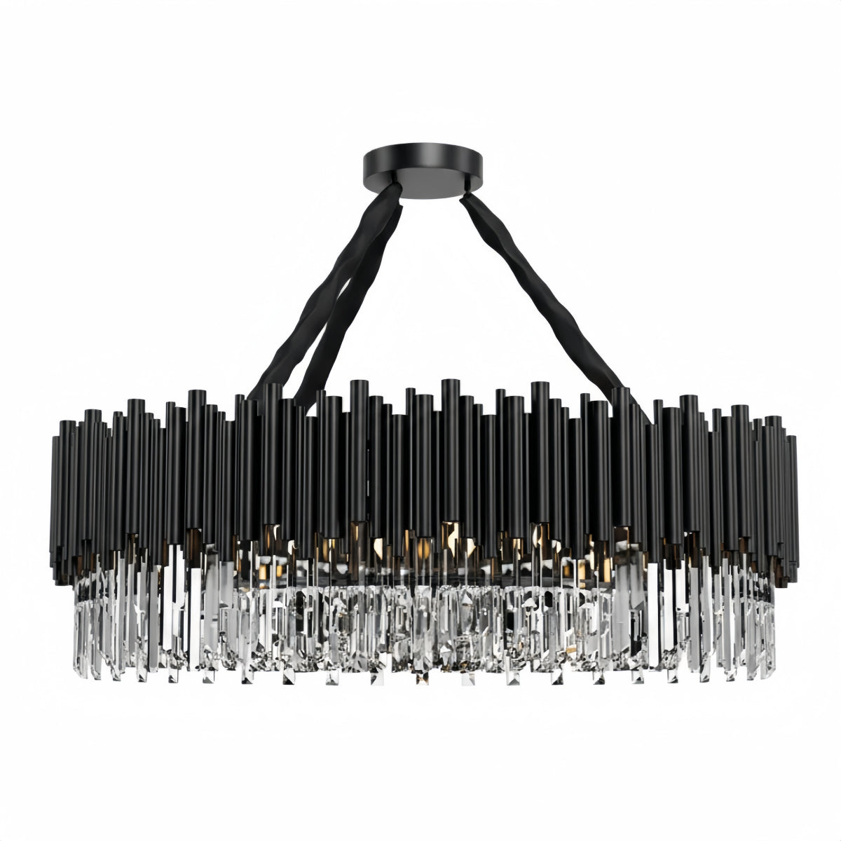 Excelis Modern Crystal Chandelier – Black Frame Sparkling Focal Point for Dining/Living Room