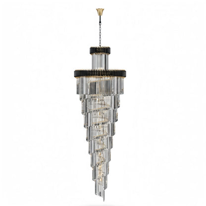 Excelis Luxury Cone Crystal Chandelier – Black Onyx Gold Large Dimmable for Foyer/Grand Hall