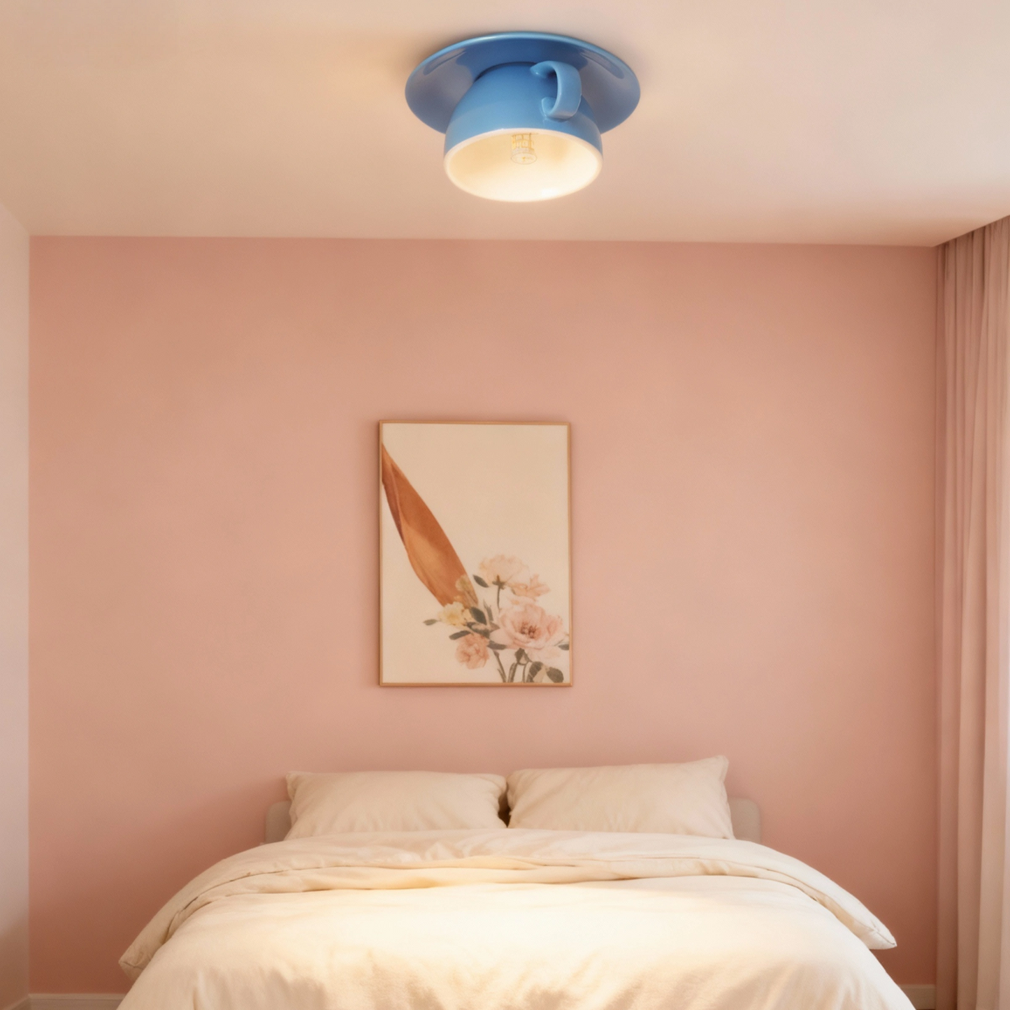 Art Deco Ceramic Ceiling Light - Blue Cup Design for Bedroom