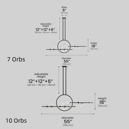 Nordic Glass Globe Chandelier – Floating Spheres on Circular Frame Kitchen Island